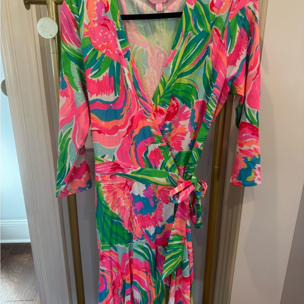 Lilly Pulitzer Pink and Green Floral Wrap Dress